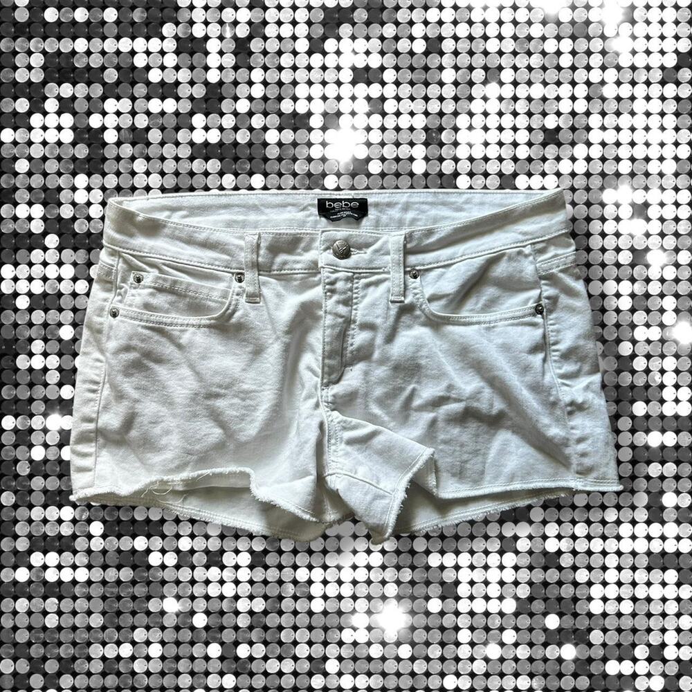 crisp minimal raw edge icon shorts- optic white denim shorts